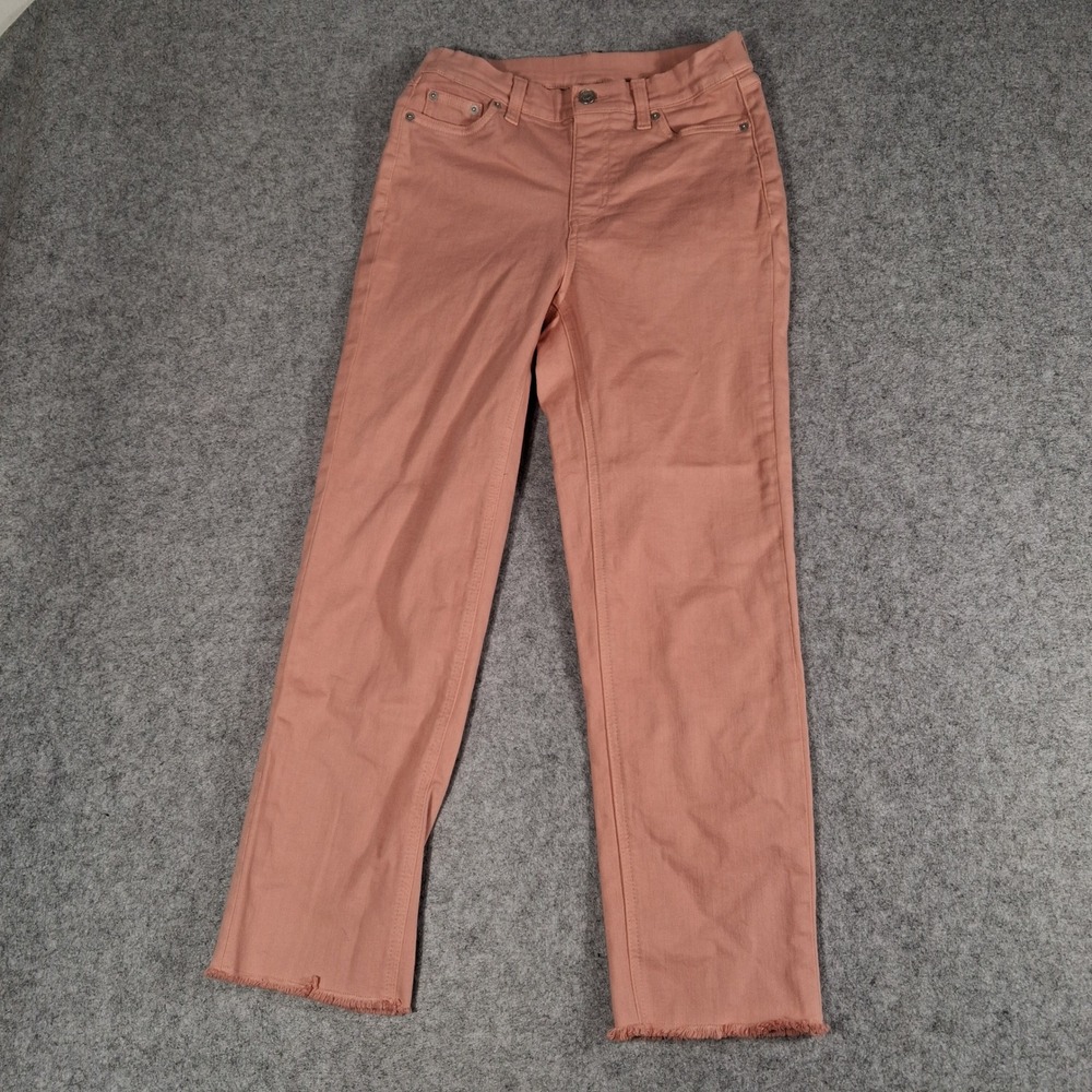 Denim & Co Pants Womens 4 Pink Straight Leg Raw Hem High Rise Stretch Salmon